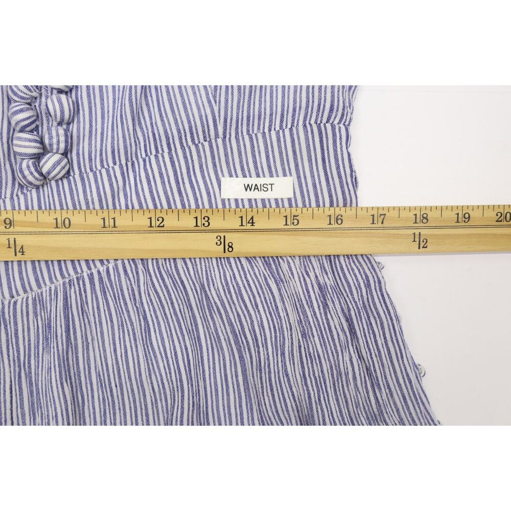 Anthropologie Maeve Jumpsuit Blue Maritime Pom Pom White Stripe Crinkled Sz 14 - Picture 7 of 12